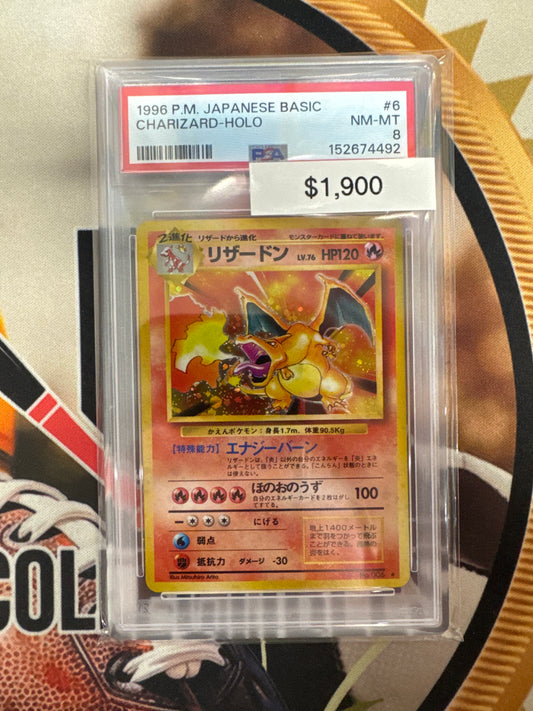 Pokémon 1996 Japanese Basic Charizard Holo No. 006 PSA 8
