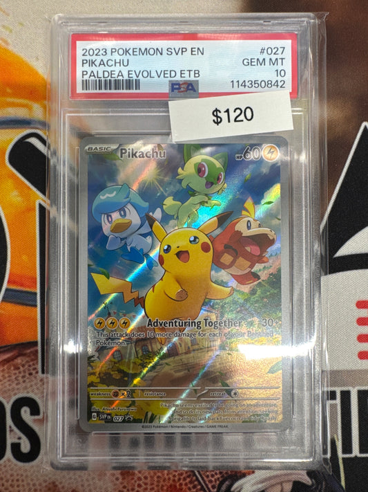 Pokémon Pikachu Paldea Evolved ETB Promo 027 PSA 10