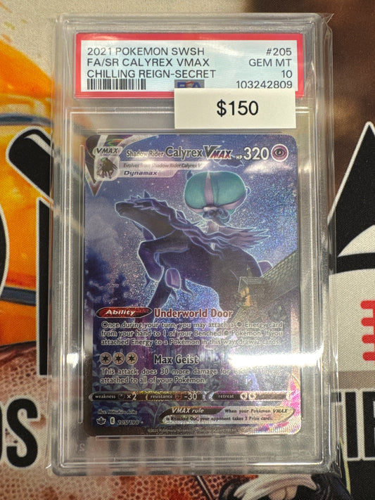 Pokémon Shadow Rider Calyrex Vmax Alternate Art Secret Chilling Reign 205/198 PSA 10