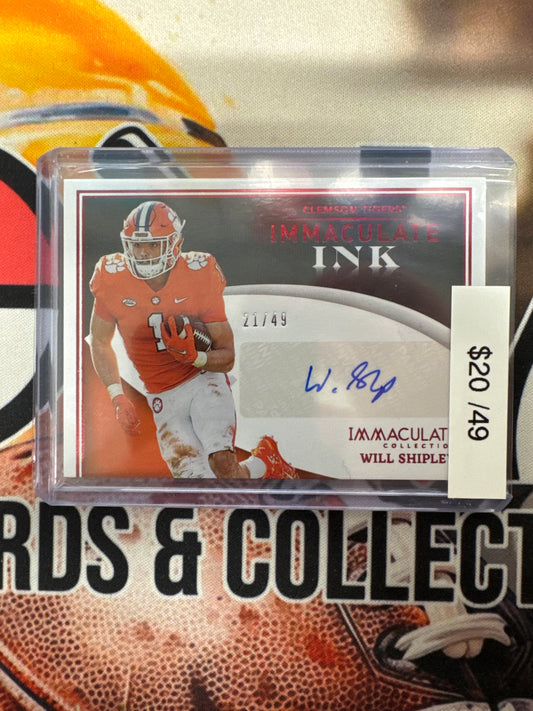 2022 Panini Immaculate Collection Collegiate Will Shipley Immaculate Ink Autograph /49