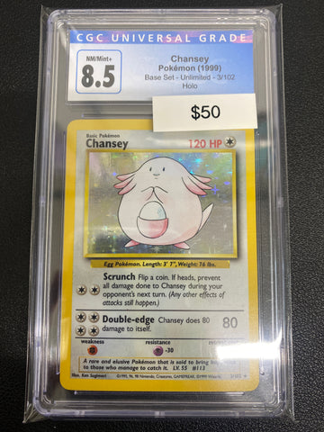 Pokémon Base Set Chansey Holo 3/102 CGC 8.5