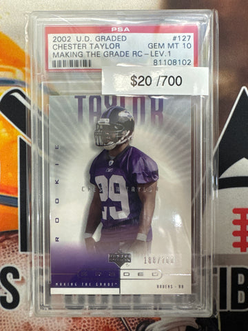 2002 Upper Deck Graded Football Chester Taylor Making The Grade Rookie Level 1 PSA 10