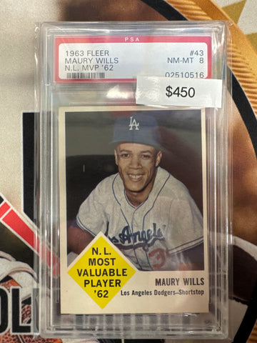 1963 Fleer Baseball Maury Wills National League Most Valuable Player ‘62 PSA 8