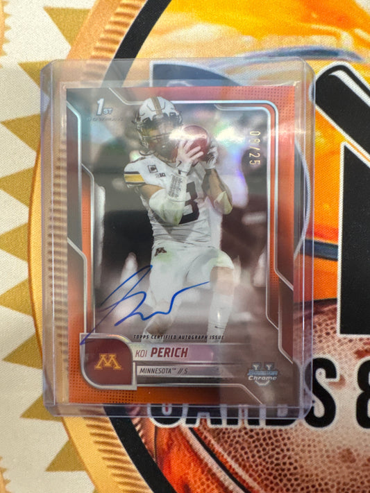 2025 Bowman Chrome University Football Koi Perich 1st Bowman Variation Autograph Orange /25