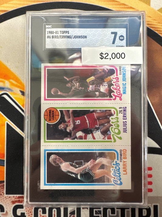1980-81 Topps Basketball Larry Bird, Julius Erving & Magic Johnson SGC 7