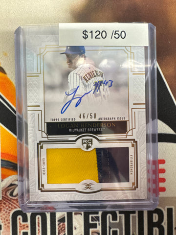 2025 Topps Definitive Collection MLB Logan Henderson Rookie Patch Autograph /50