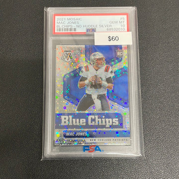 2021 NFL Mosaic Mac Jones Blue Chips No Huddle Silver PSA 10