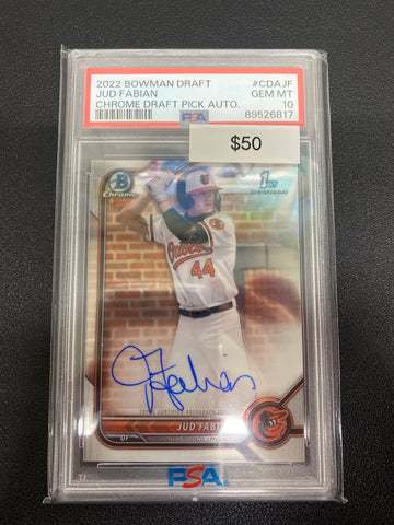 2022 Bowman Draft Jud Fabian Chrome Draft Pick Autograph 1st Bowman PSA 10