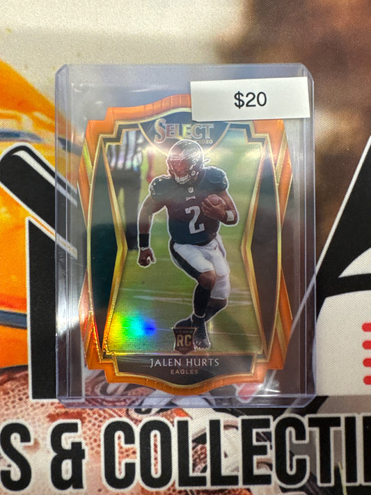 2020 Panini Select NFL Jalen Hurts Rookie Die-Cut Orange Prizm