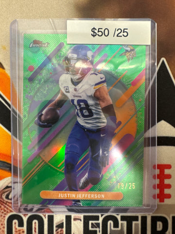 2025 Topps Finest NFL Justin Jefferson Rare Green Refractor /25