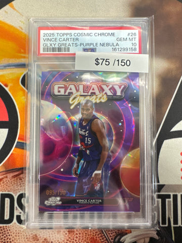 2025 Topps Chrome Cosmic NBA Vince Carter Galaxy Greats Purple Nebula Refractor /150 PSA 10