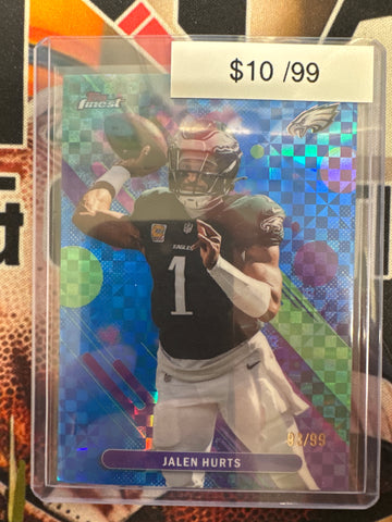 2025 Topps Finest NFL Jalen Hurts Common Blue Geometric Refractor /99