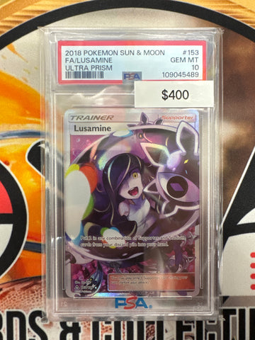2018 Panini Sun & Moon Full Art Lusamine 153/156 Ultra Prism PSA 10