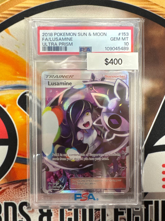 2018 Panini Sun & Moon Full Art Lusamine 153/156 Ultra Prism PSA 10