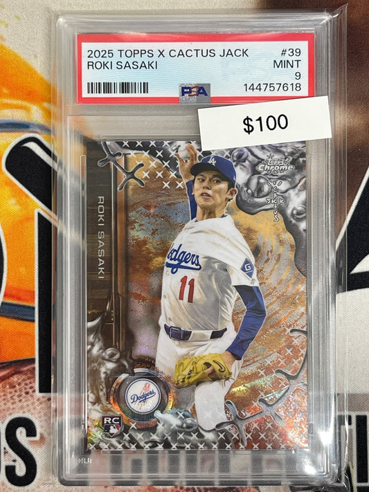 2025 Topps Chrome Cactus Jack Roki Sasaki Rookie Refractor PSA 9