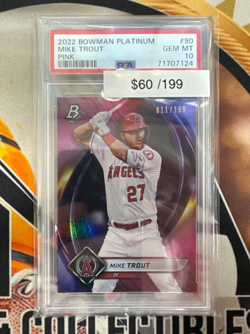 2022 Bowman Platinum MLB Mike Trout Pink Refractor /199 PSA 10