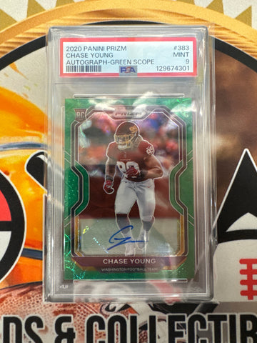2020 Panini Prizm NFL Chase Young Rookie Autograph Green Scope /75 PSA 9