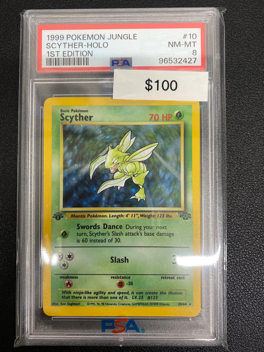 Pokémon 1st Edition Jungle Scyther Holo PSA 8