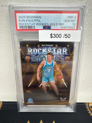 2025 Topps Bowman Basketball Kon Knueppel Rockstar Rookies Gold Refractor /50 PSA 10