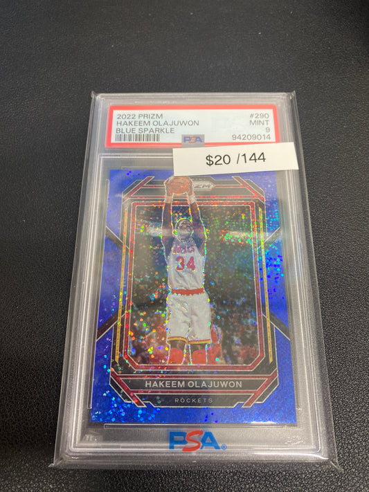 2022 Panini Prizm Hakeem Olajuwon Blue Sparkle /144 PSA 9