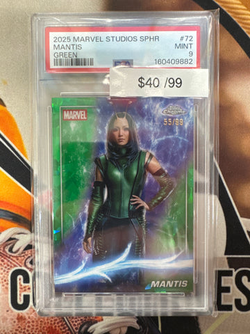 2025 Topps Chrome Marvel Studios Sapphire Mantis Green Refractor /99 PSA 9