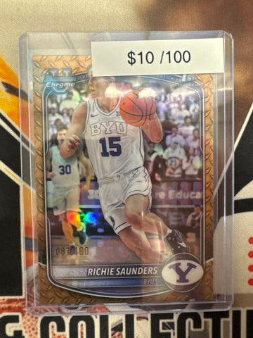 2025-26 Topps Bowman Chrome Basketball Richie Saunders 1st Bowman Steel Metal Refractor /100