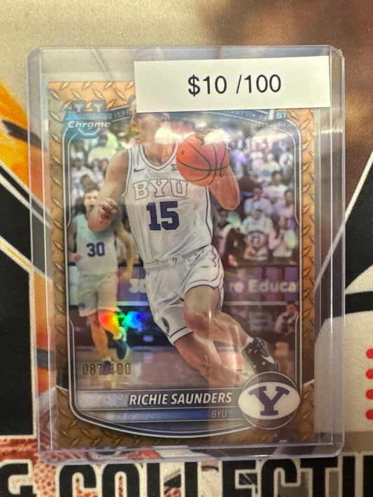 2025-26 Topps Bowman Chrome Basketball Richie Saunders 1st Bowman Steel Metal Refractor /100