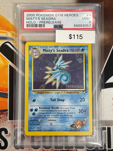 Pokémon Misty’s Seadra Prerelease Holo Gym Heroes 9/132 PSA 9