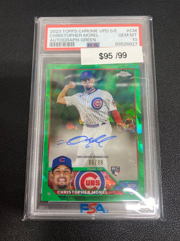 2023 Topps Chrome Update Series Christopher Morel auto green /99 PSA 10