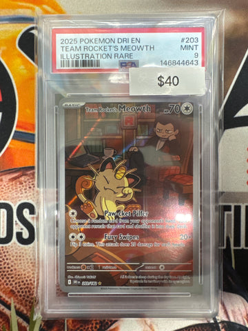 Pokémon Team Rocket’s Meowth Illustration Rare Destined Rivals 203/182 PSA 9