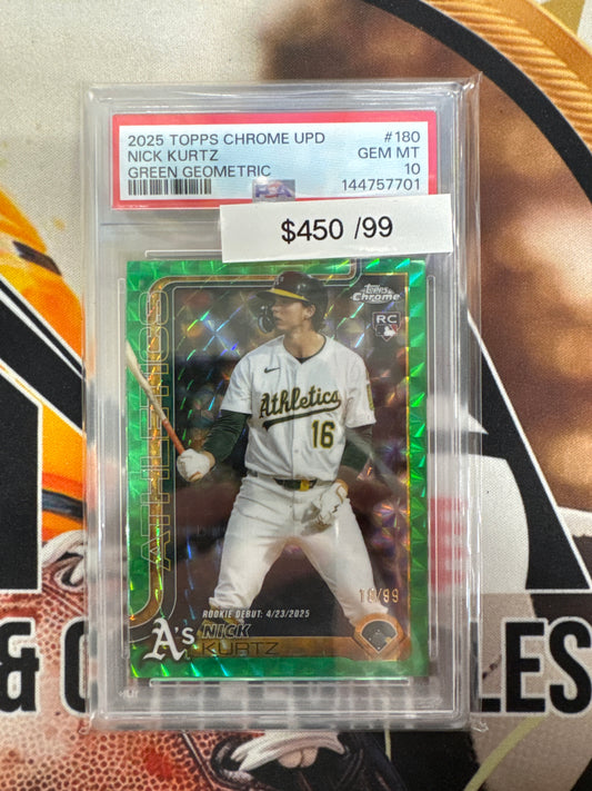 2025 Topps Chrome Update Series MLB Nick Kurtz Rookie Green Geometric /99 PSA 10