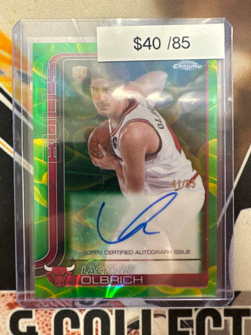 2026 Topps Chrome NBA Update Lachlan Olbrich Rookie Autograph Yellow/Green Refractor /85