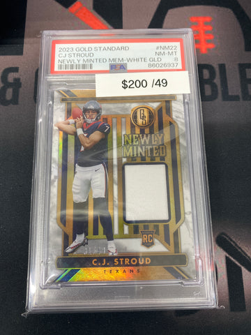 2023 NFL Gold Standard CJ Stroud Newly Minted Patch White Gold Rookie /49 PSA 8