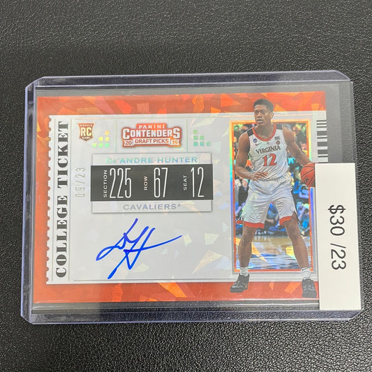 2019 NBA De’Andre Hunter Contenders Draft Picks Orange Ice Rookie Auto /23