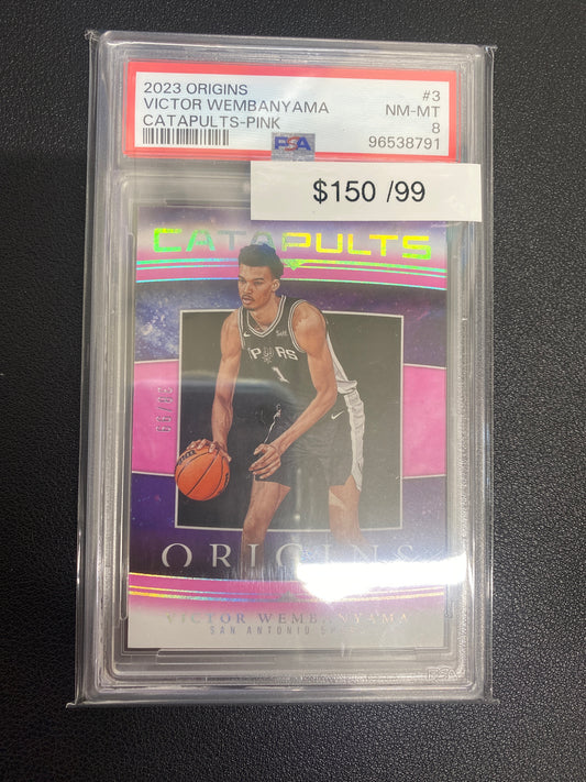 2023 Origins Victor Wembanyama catapults pink /99 PSA 8