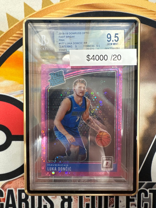 2018-19 Panini Donruss Optic NBA Luka Doncic Rated Rookie Pink Fast Break /20 BGS 9.5