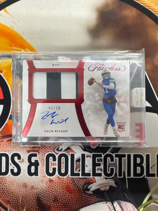 2021 Panini Flawless Collegiate NFL Zach Wilson Rookie Patch Autograph Ruby /20