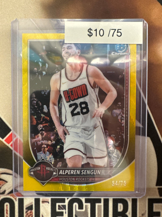2025-26 Topps Bowman Basketball Chrome Alperen Sengun Yellow Wave Refractor /75