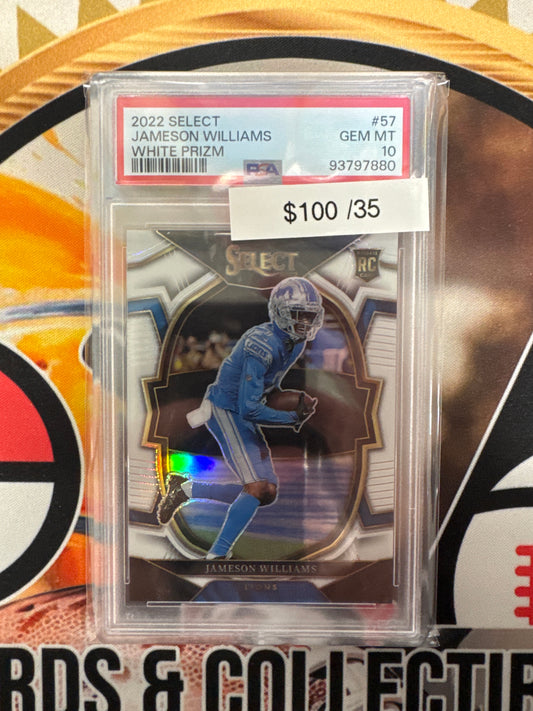 2022 Panini Select NFL Jameson Williams Rookie White Prizm /35 PSA 10