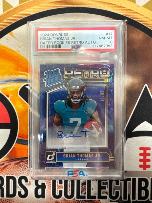 2024 Panini Donruss NFL Brian Thomas Jr. Rated Rookie Retro Series Autograph /99 PSA 8