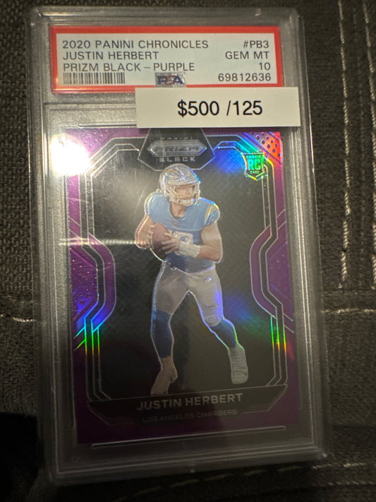 2020 Chronicles Prizm Black Justin Herbert purple /125 PSA 10