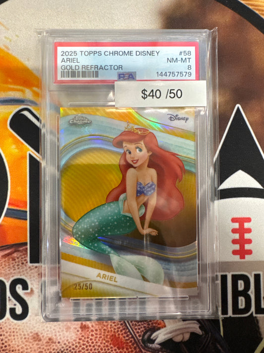 2025 Topps Chrome Disney Ariel Gold Refractor /50 PSA 8