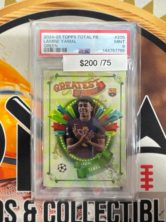 2024-25 Topps Total FB Lamine Yamal Greatest Show Green Refractor /75 PSA 9