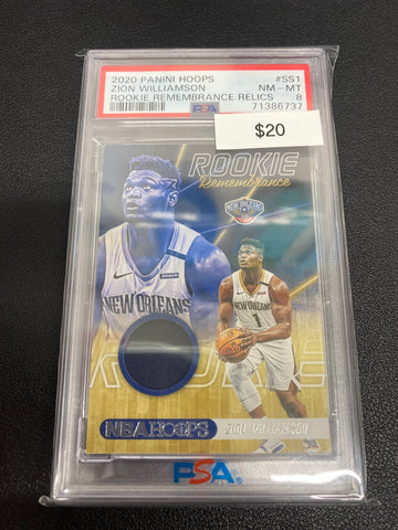 2020 Panini Hoops NBA Zion Williamson Rookie Remembrance Relic PSA 8