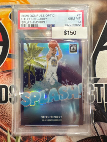2024 Panini Donruss Optic NBA Stephen Curry Splash! Purple Optic Prizm PSA 10