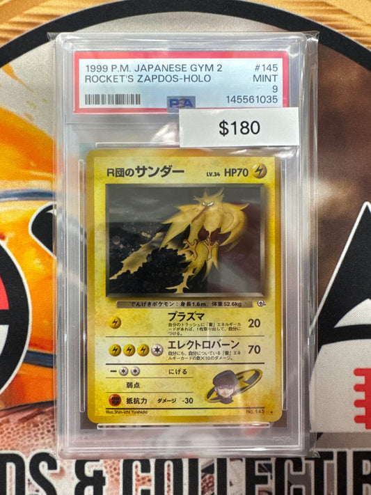 1999 Pokemon Japanese Gym 2 Rocket’s Zapdos Holo No. 145 PSA 9