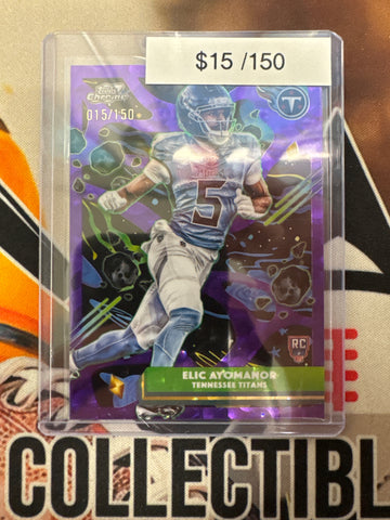 2025 Topps Chrome Cosmic NFL Elic Ayomanor Rookie Purple Disco Refractor /150