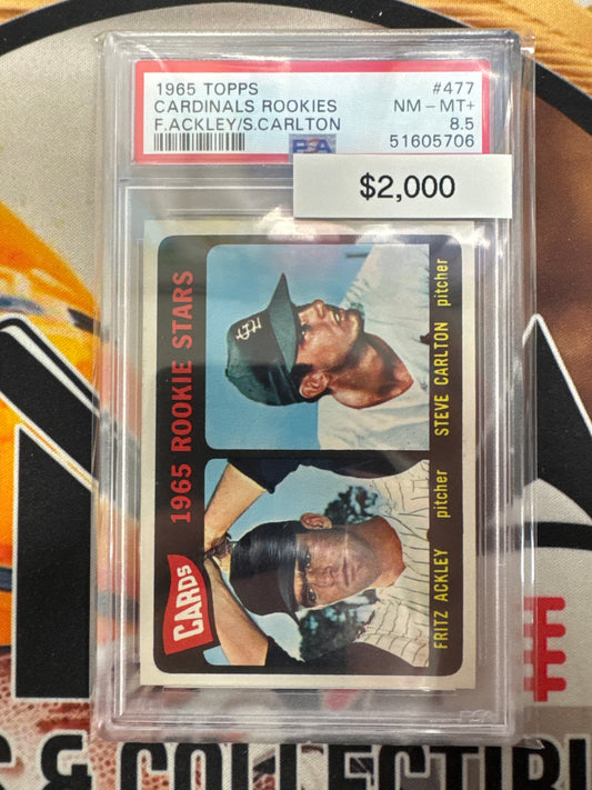 1965 Topps MLB Fritz Ackley & Steve Carlton 1965 Rookie Stars Cardinals Rookies PSA 8.5