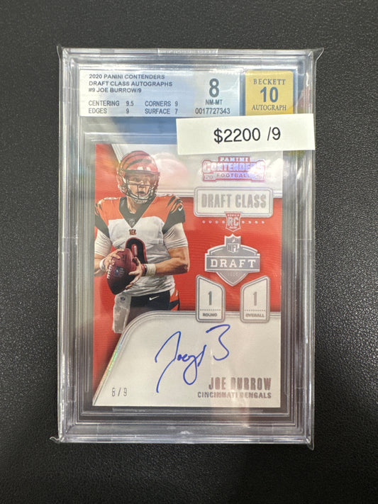 2020 Panini Contenders Joe Burrow Draft Class Autograph Rookie /9 BGS 8 Autograph 10