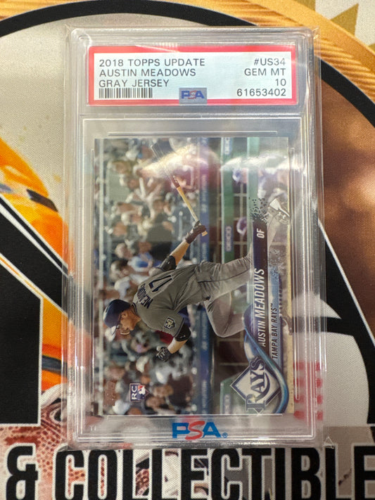 2018 Topps Update Austin Meadows Rookie Gray Jersey PSA 10